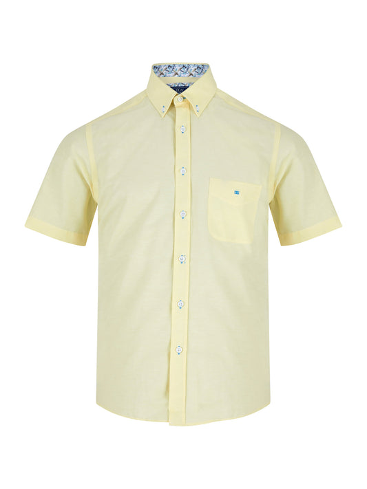 Cotton-Rich Button-Down Short-Sleeve Shirt - Lemon