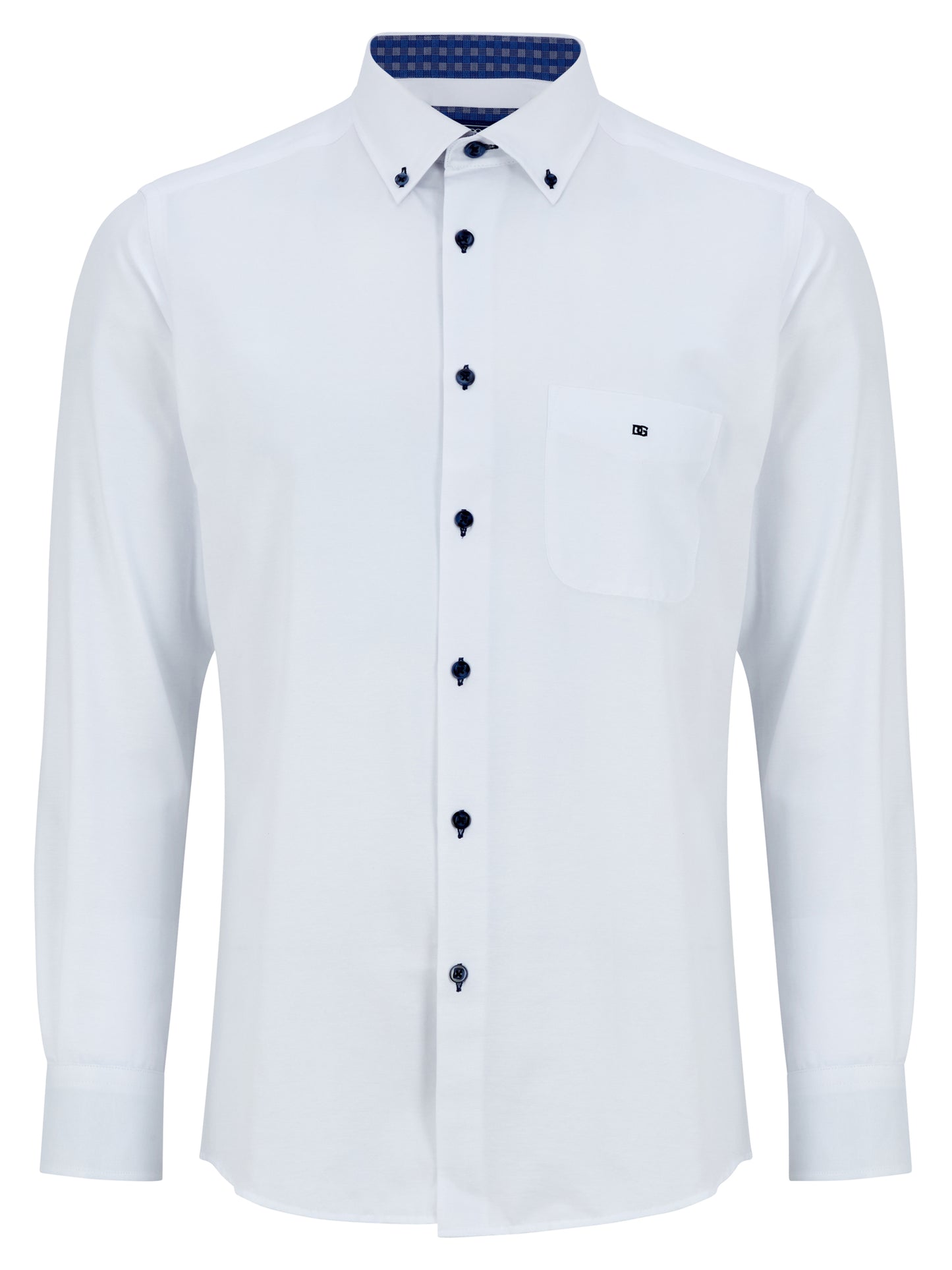 Cotton-Rich Button Down Long-Sleeve Shirt - White