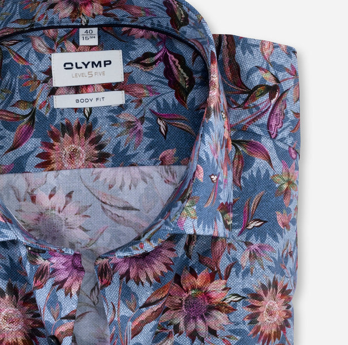 OLYMP Luxor Body Fit, Business Shirt, Global Kent, Blue Floral