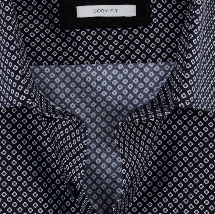 OLYMP Level Five Body Fit, Business Shirt, Modern Kent, Navy Geometric Print