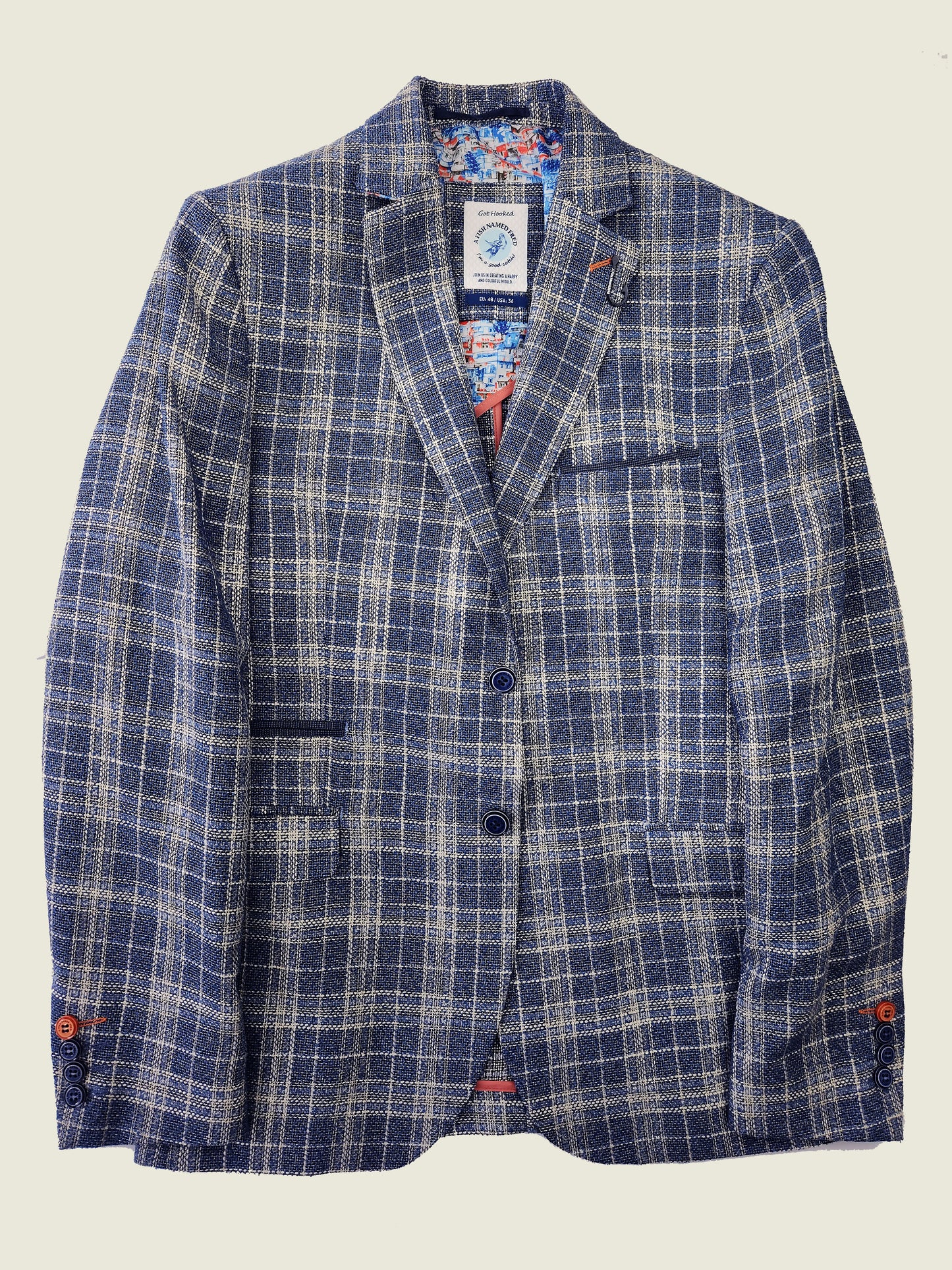 Blue Check Linen Structure Jacket - A Fish Named Fred