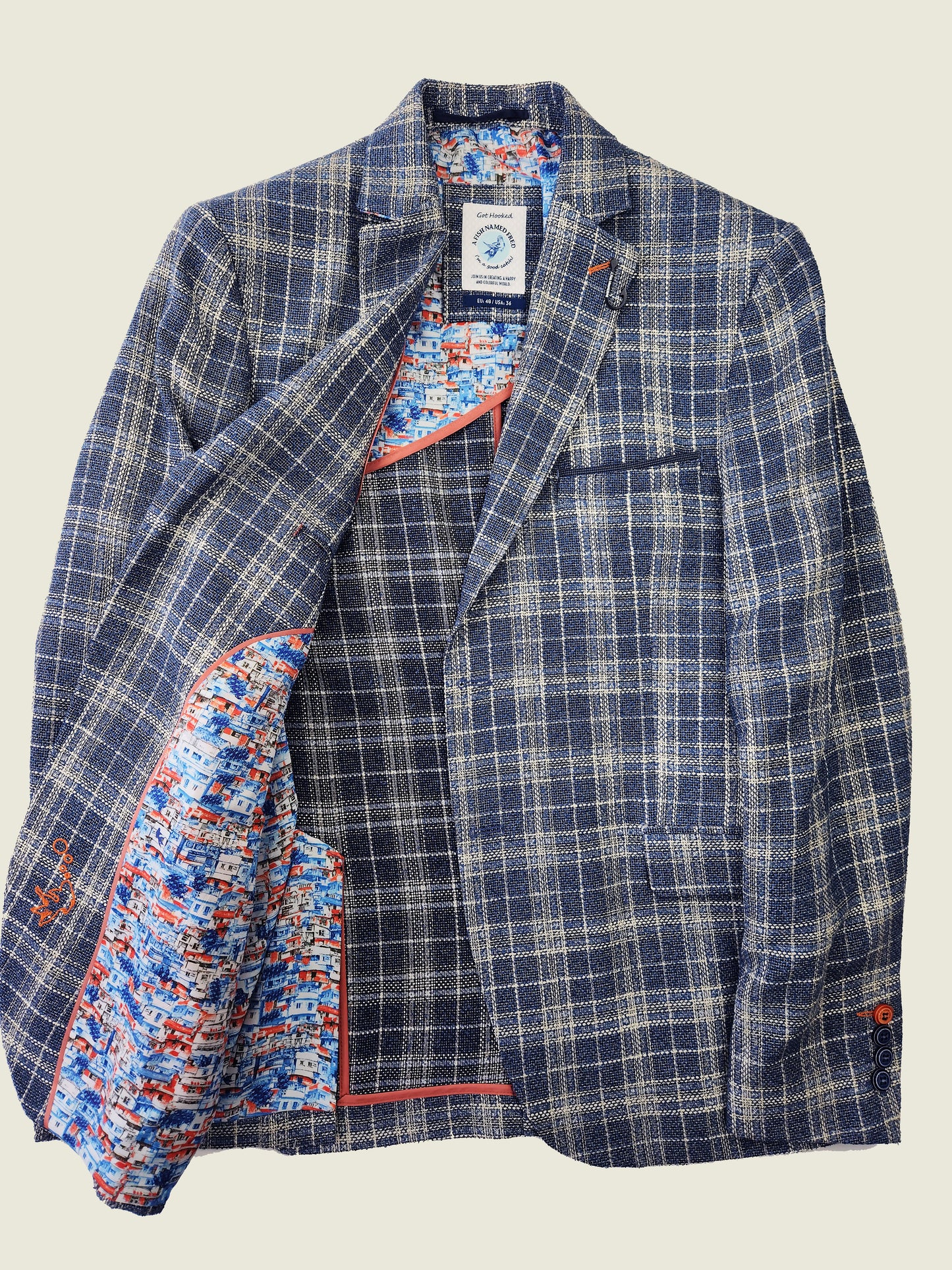 Blue Check Linen Structure Jacket - A Fish Named Fred