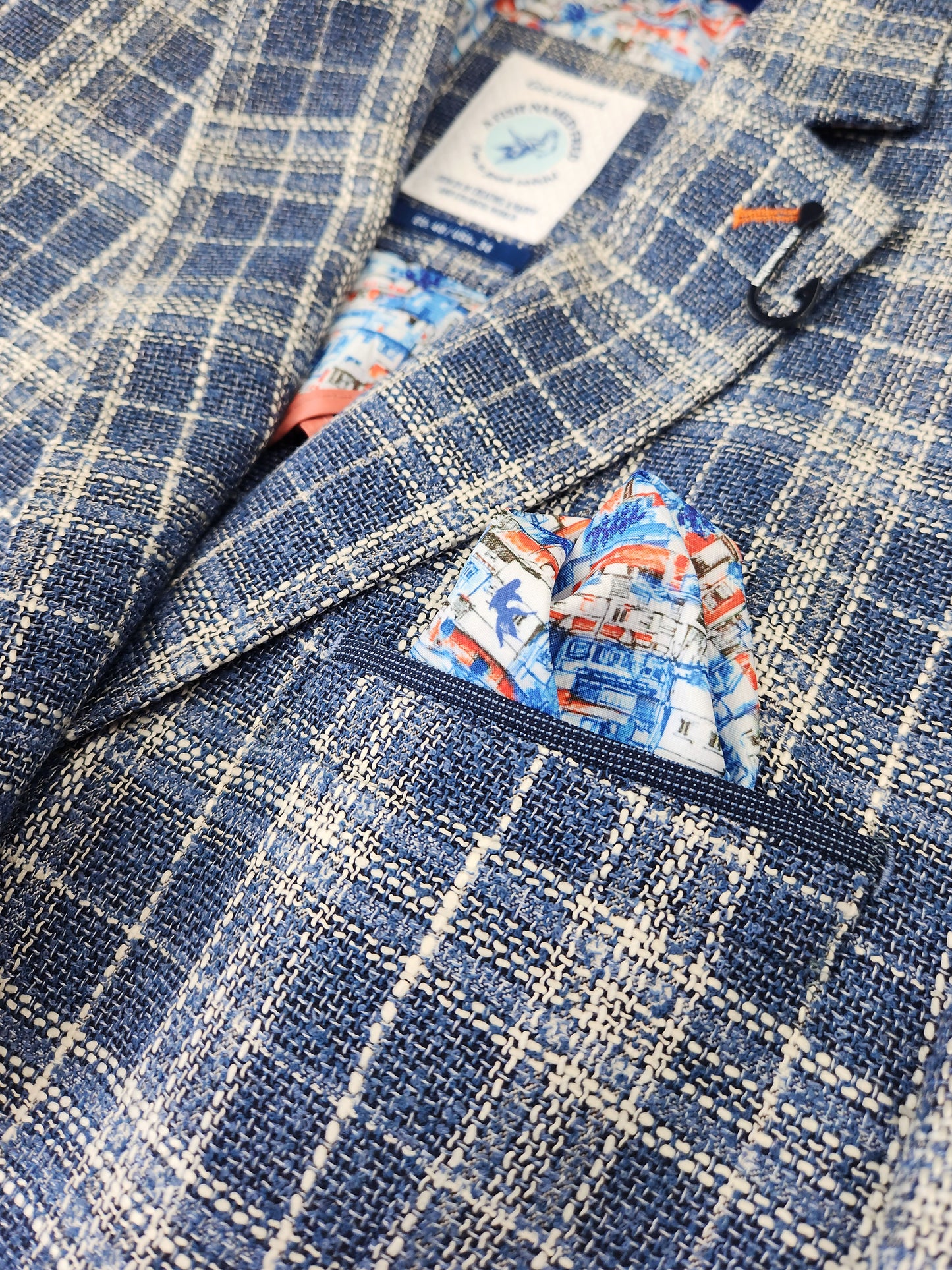 Blue Check Linen Structure Jacket - A Fish Named Fred