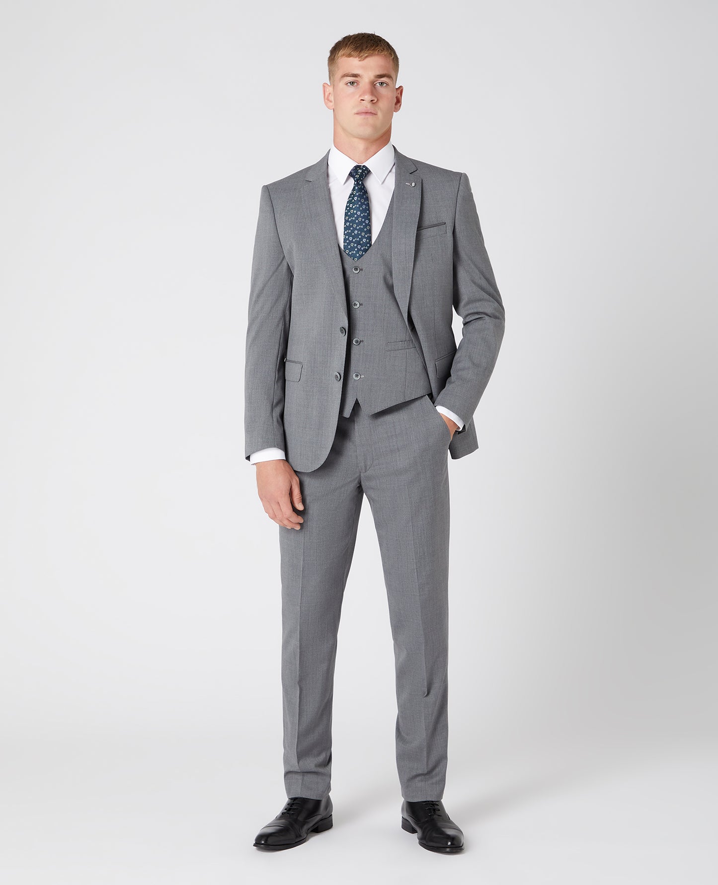 Slim Fit Wool-Rich Suit Trousers - Grey