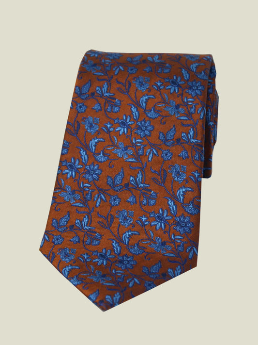 Pure Silk Woven - Burnt Orange Floral Tie