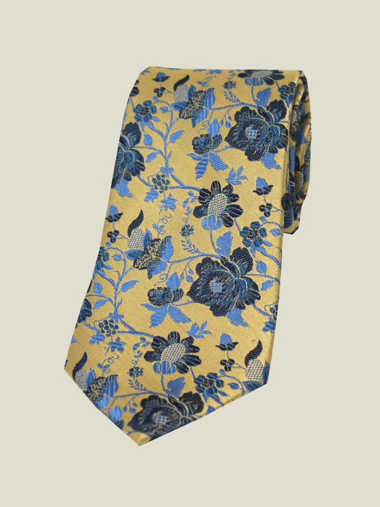 Pure Silk Woven - Gold Floral Tie II
