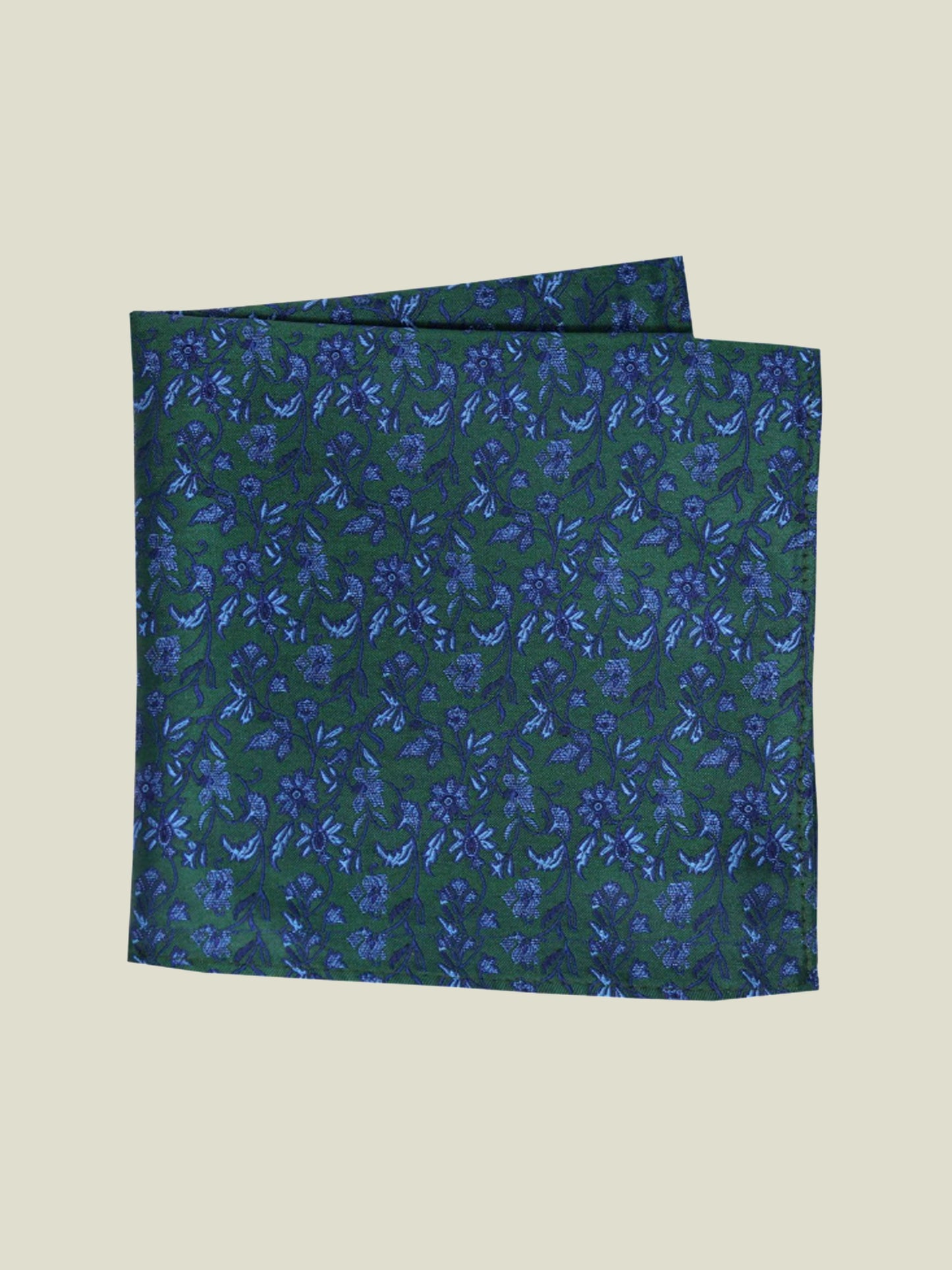 Pure Silk Woven - Green Floral Hankie II