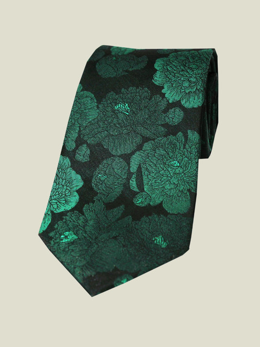 Pure Silk Woven - Green Tonal Floral Tie