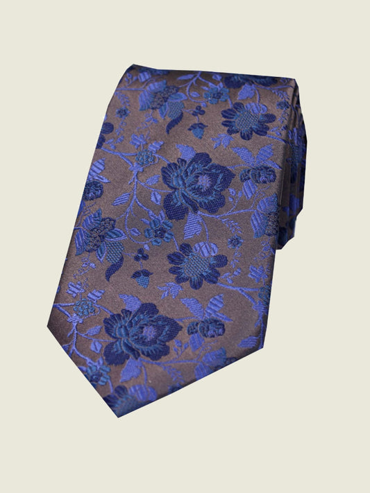 Pure Silk Woven - Grey and Navy Floral Tie