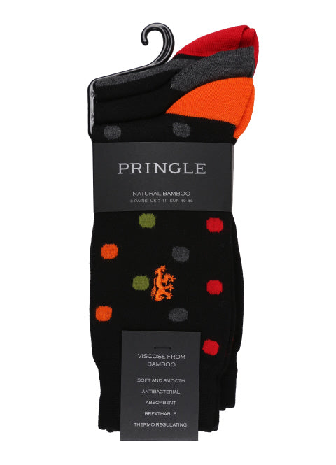 Pringle Natural Bamboo Socks 3 Pack - Polka Dot Black Orange