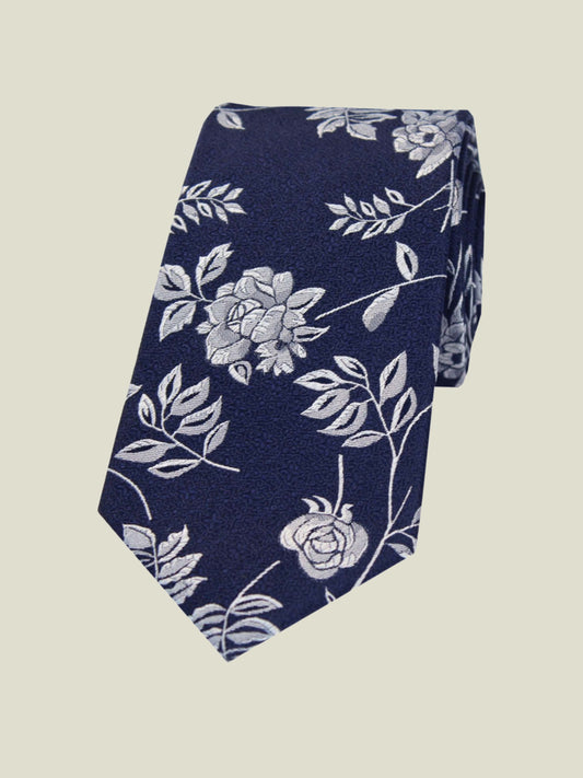 Pure Silk Woven - Navy Floral Tie
