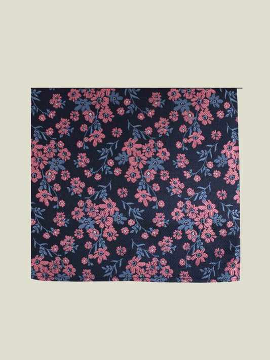 Pure Silk Woven - Navy and Pink Floral Hankie