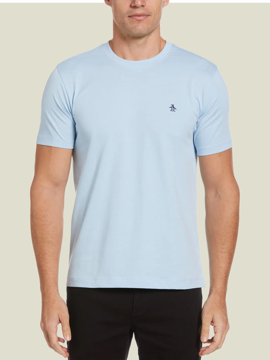 PIN POINT EMBROIDERED LOGO T-SHIRT IN CERULEAN