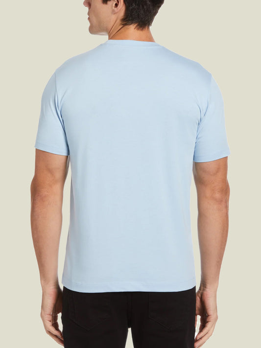 PIN POINT EMBROIDERED LOGO T-SHIRT IN CERULEAN