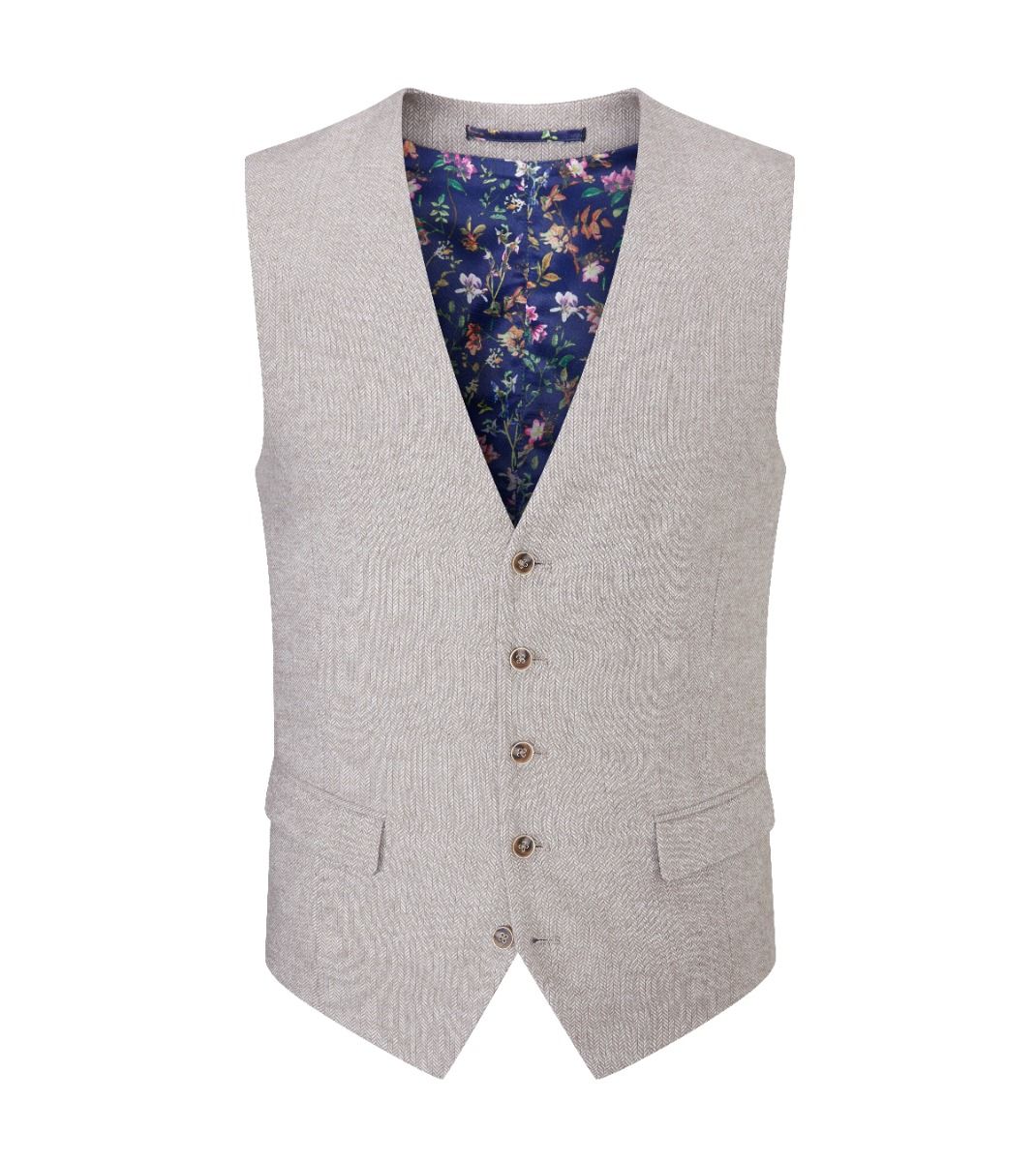 Jude Tweed Suit Waistcoat - Stone