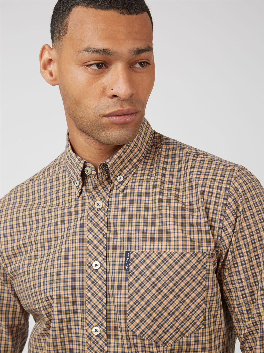 BigMens - Beige Mini Mod Check Shirt