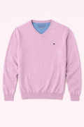SOFT COTTON SWEATER WITH A V-NECK - Magnolia Pink