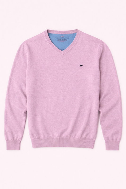 SOFT COTTON SWEATER WITH A V-NECK - Magnolia Pink