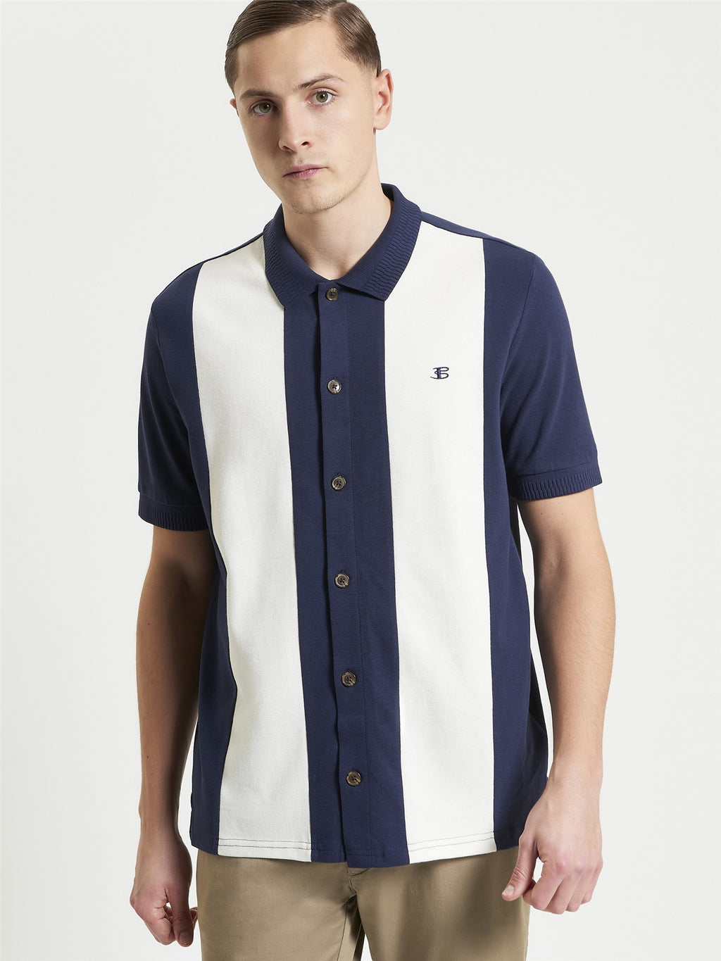Ben Sherman Mod Pique Shirt - Navy Stripe