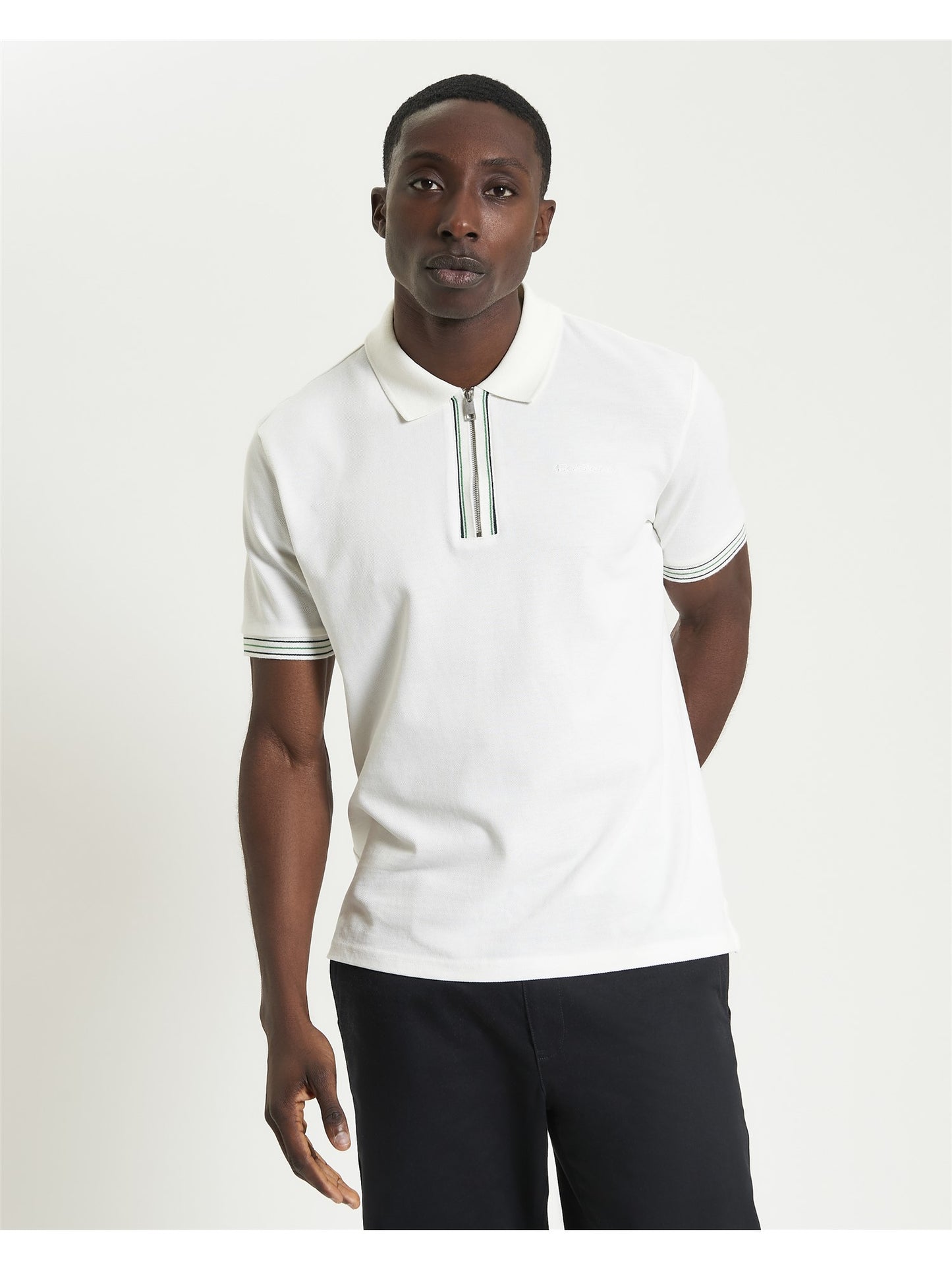 Ben Sherman Placket Interest Pique Polo - White