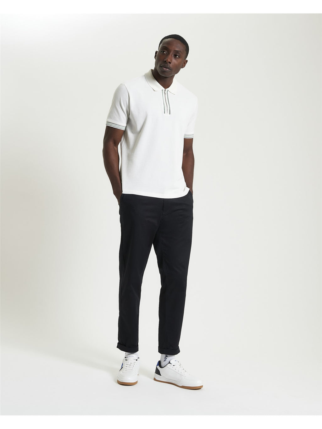 Ben Sherman Placket Interest Pique Polo - White