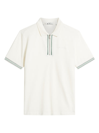 Ben Sherman Placket Interest Pique Polo - White