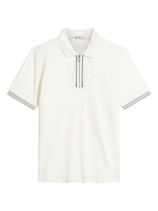 Ben Sherman Placket Interest Pique Polo - White