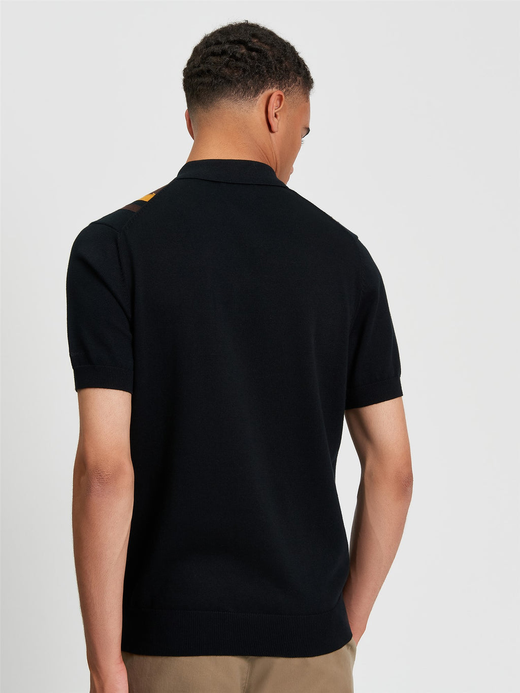 Vertical Stripe Knitted Polo in Black