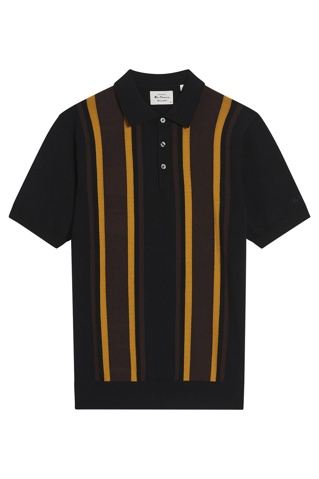 Vertical Stripe Knitted Polo in Black