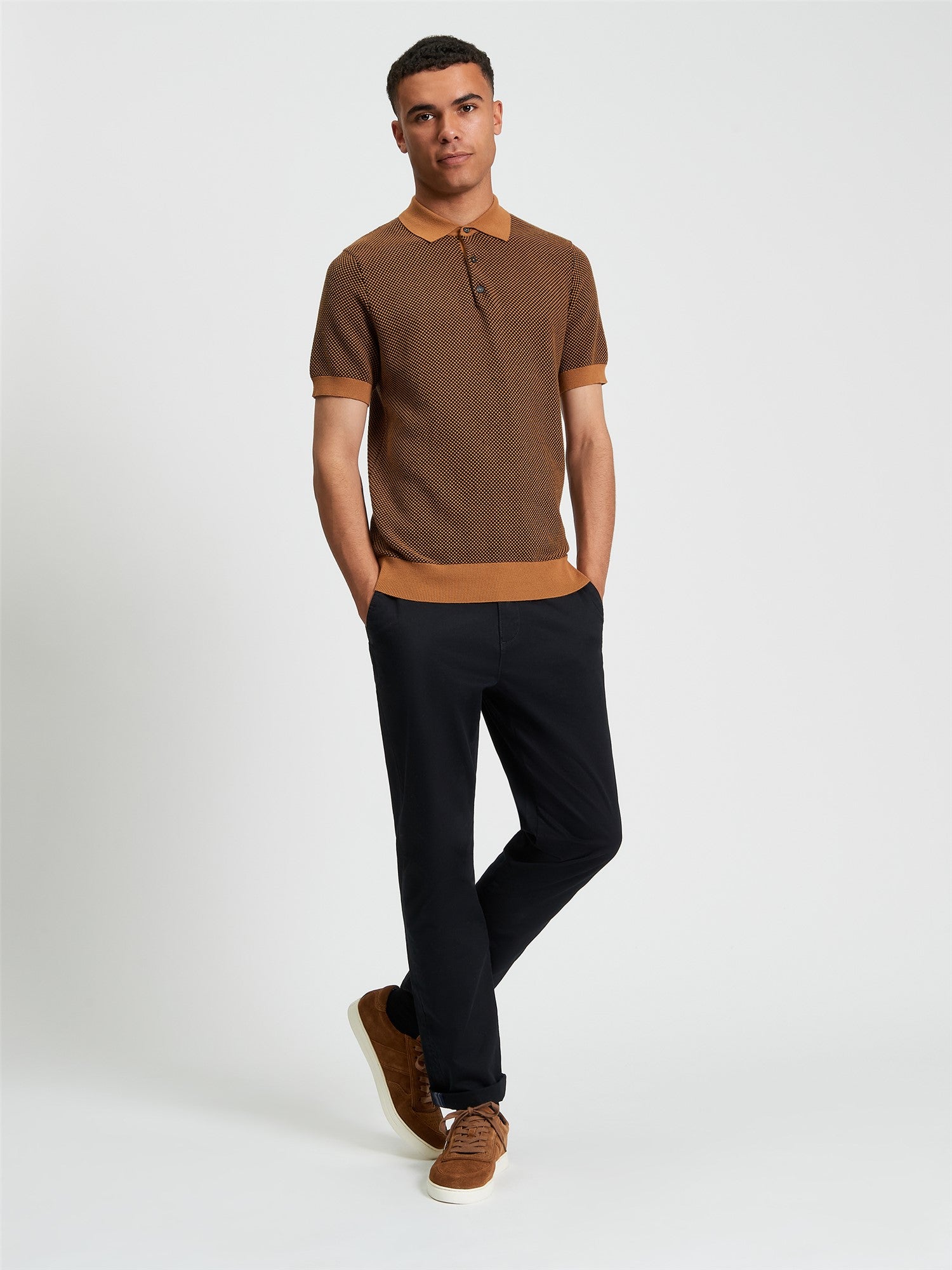 Bi Coloured Textured Polo in Camel