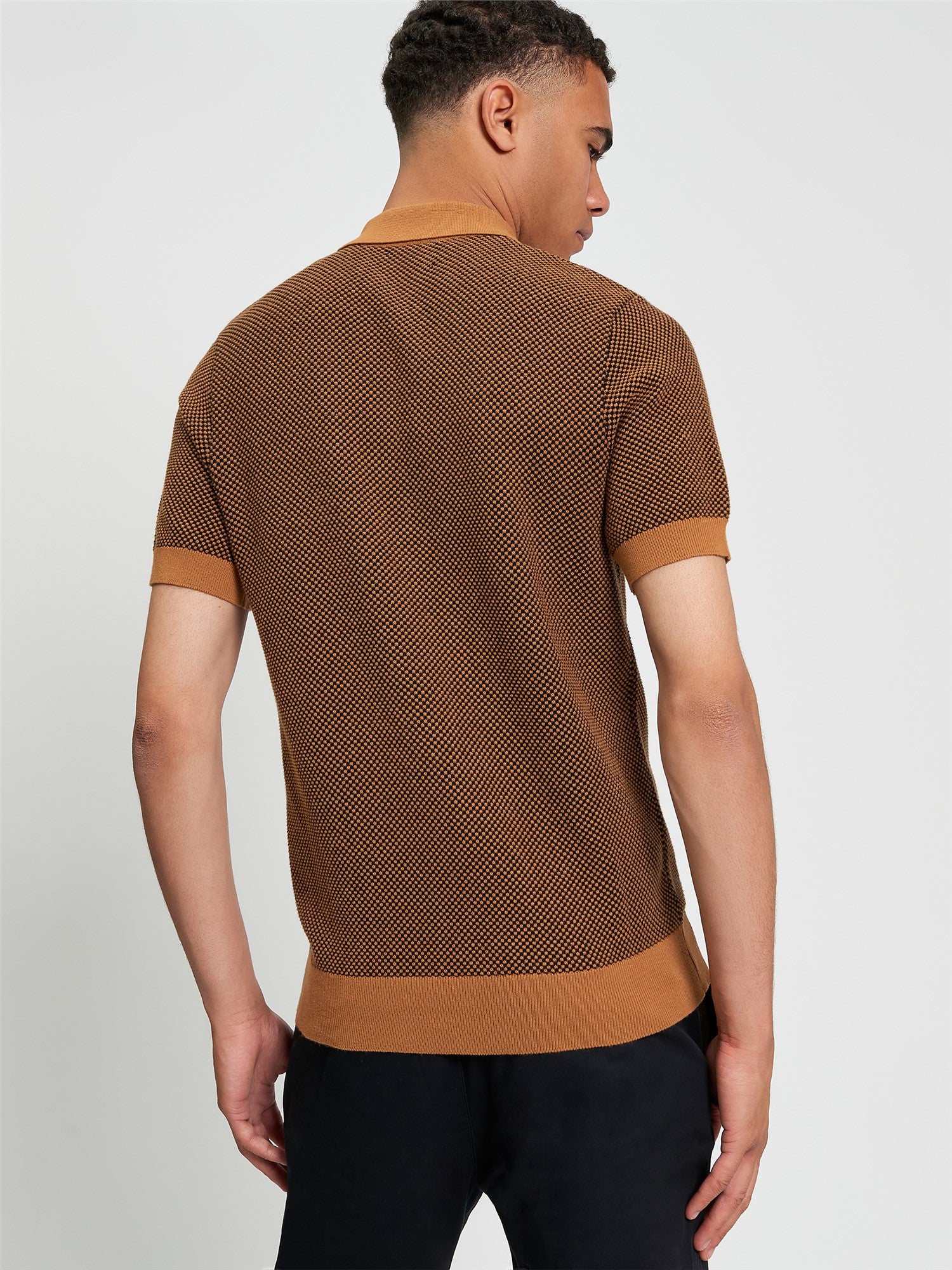 Bi Coloured Textured Polo in Camel