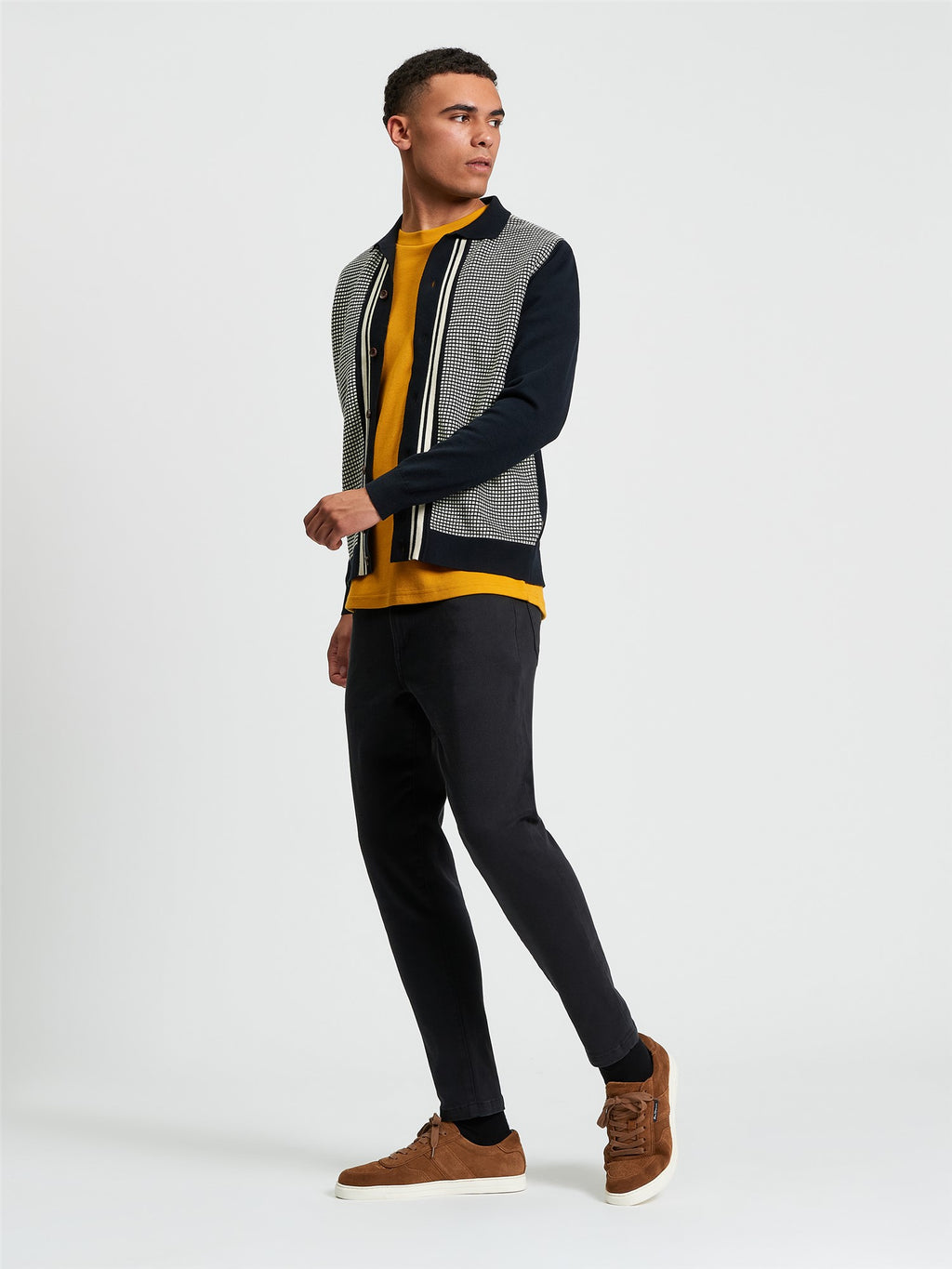 Bi Coloured Button Through Polo in Black