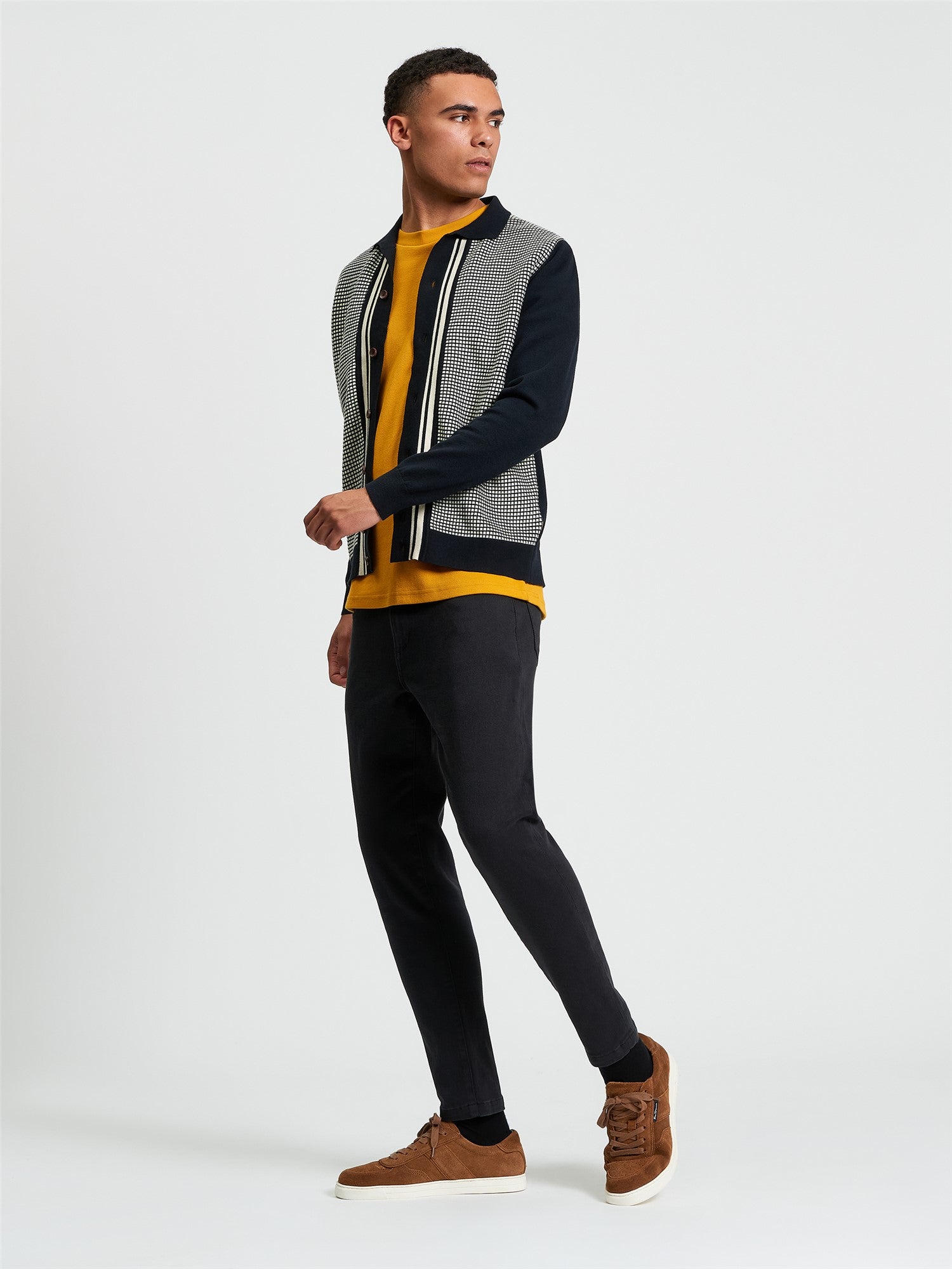 Bi Coloured Button Through Polo in Black