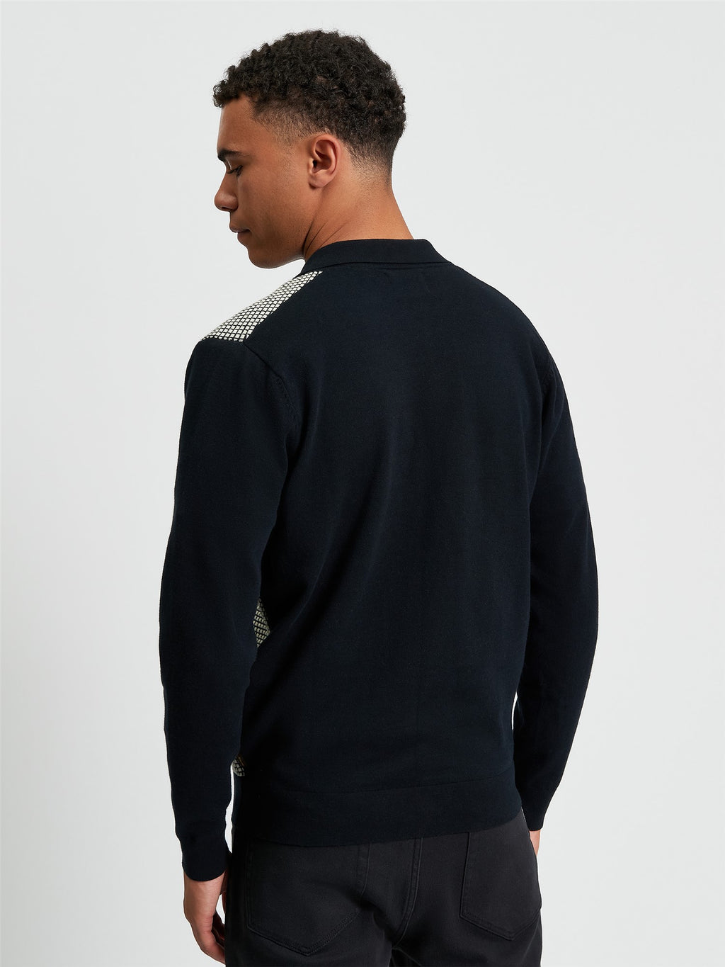 Bi Coloured Button Through Polo in Black