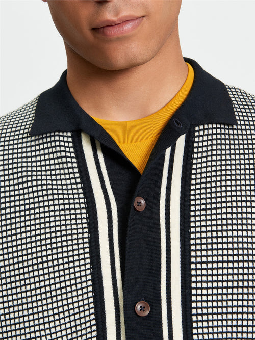 Bi Coloured Button Through Polo in Black