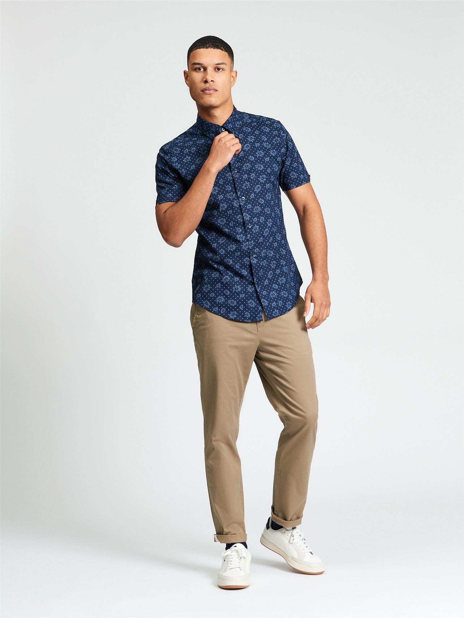 Short Sleeve Floral Geo Print Shirt - Dark Navy