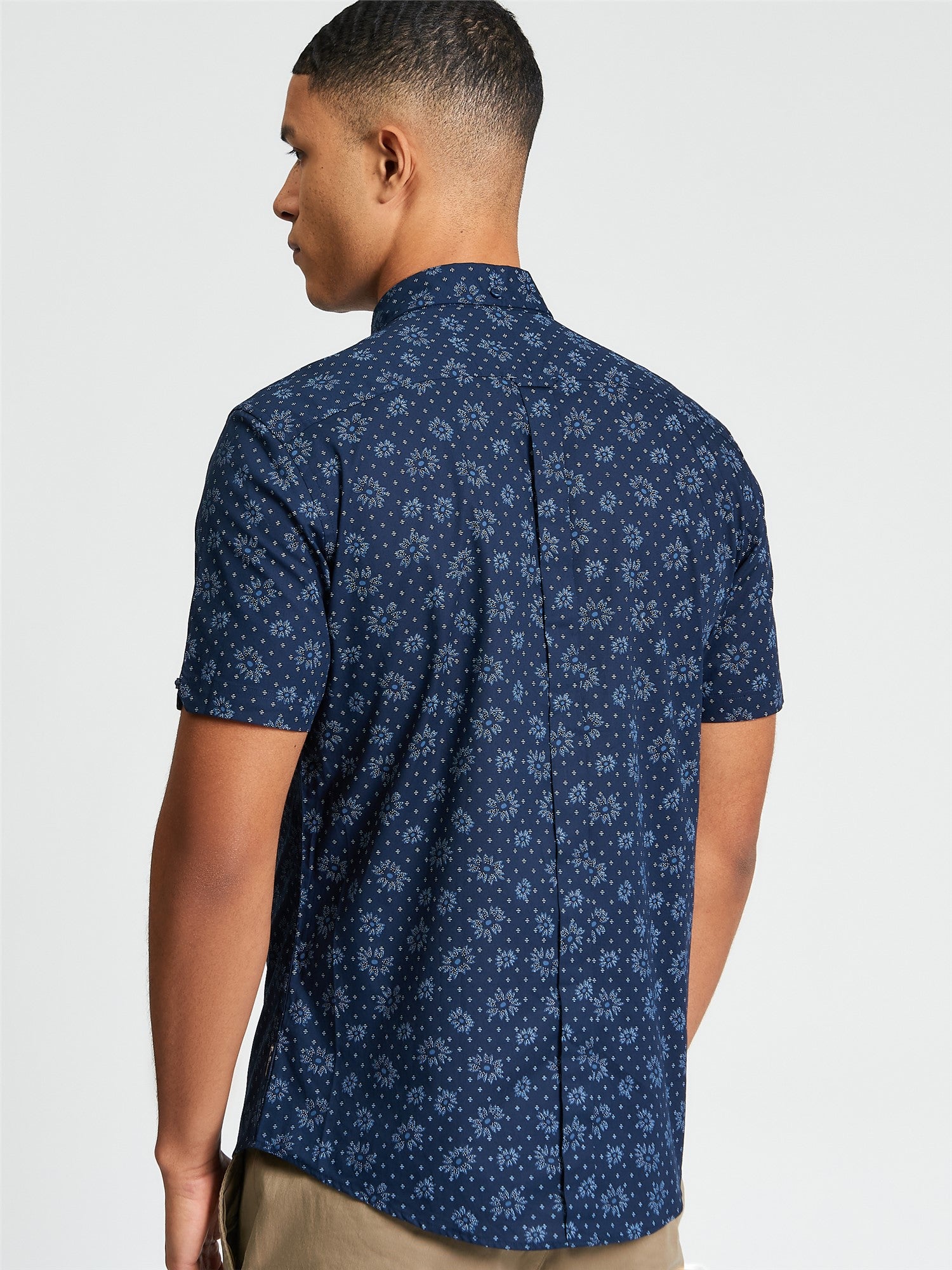 Short Sleeve Floral Geo Print Shirt - Dark Navy