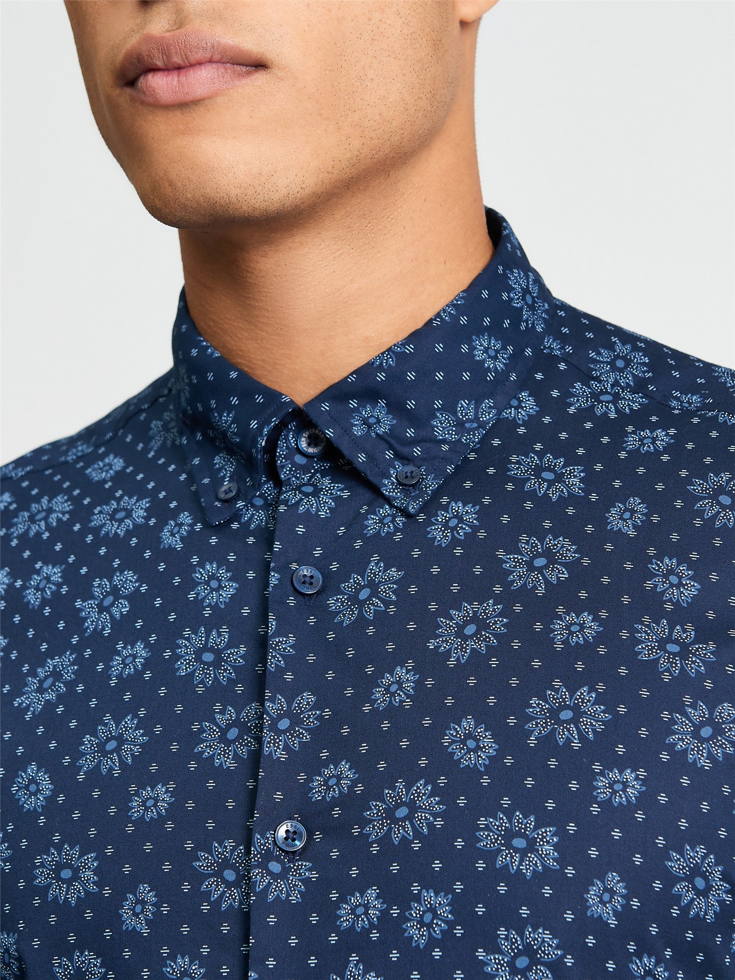 Short Sleeve Floral Geo Print Shirt - Dark Navy