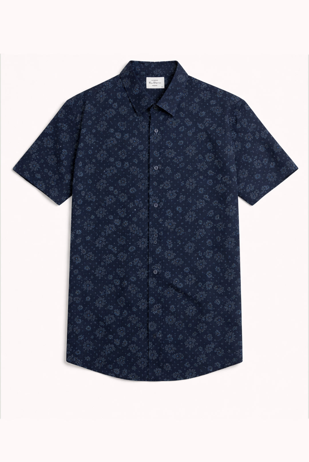 Short Sleeve Floral Geo Print Shirt - Dark Navy