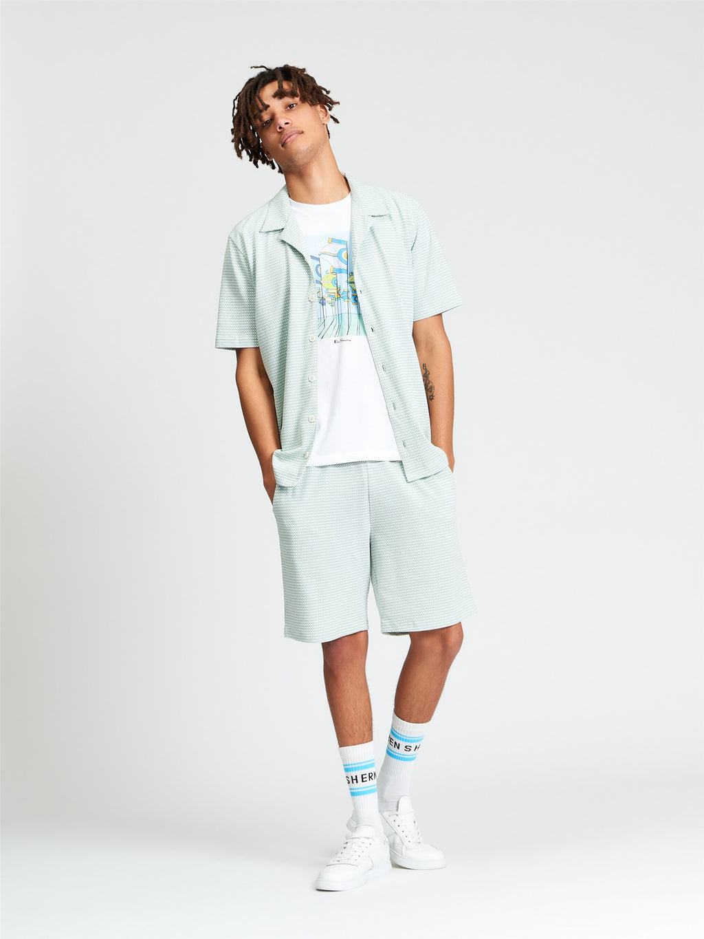 Tri Colour Textured Co-ord Shorts - MINT