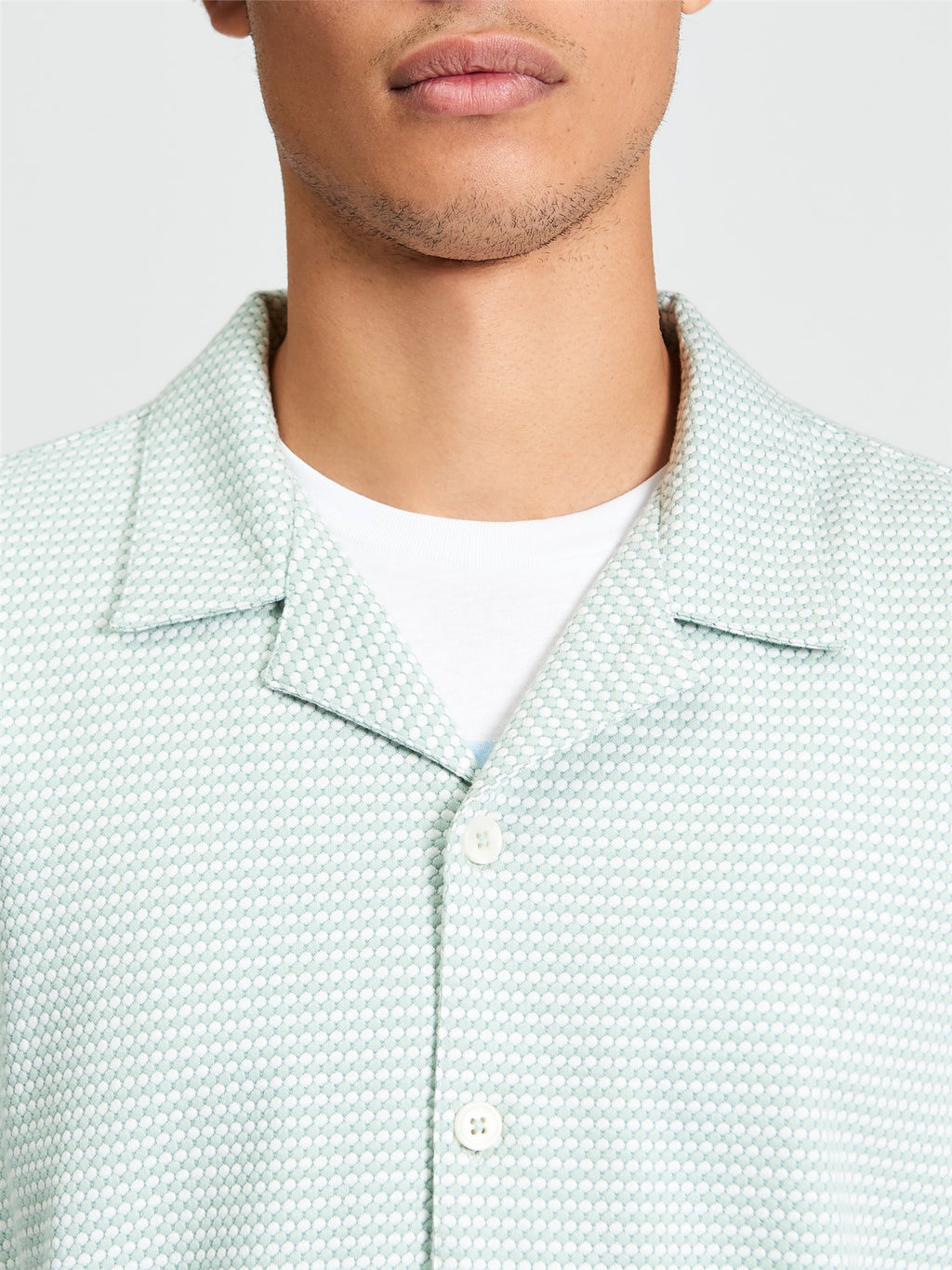 Short Sleeve Tri Colour Textured Co-ord Shirt - MINT