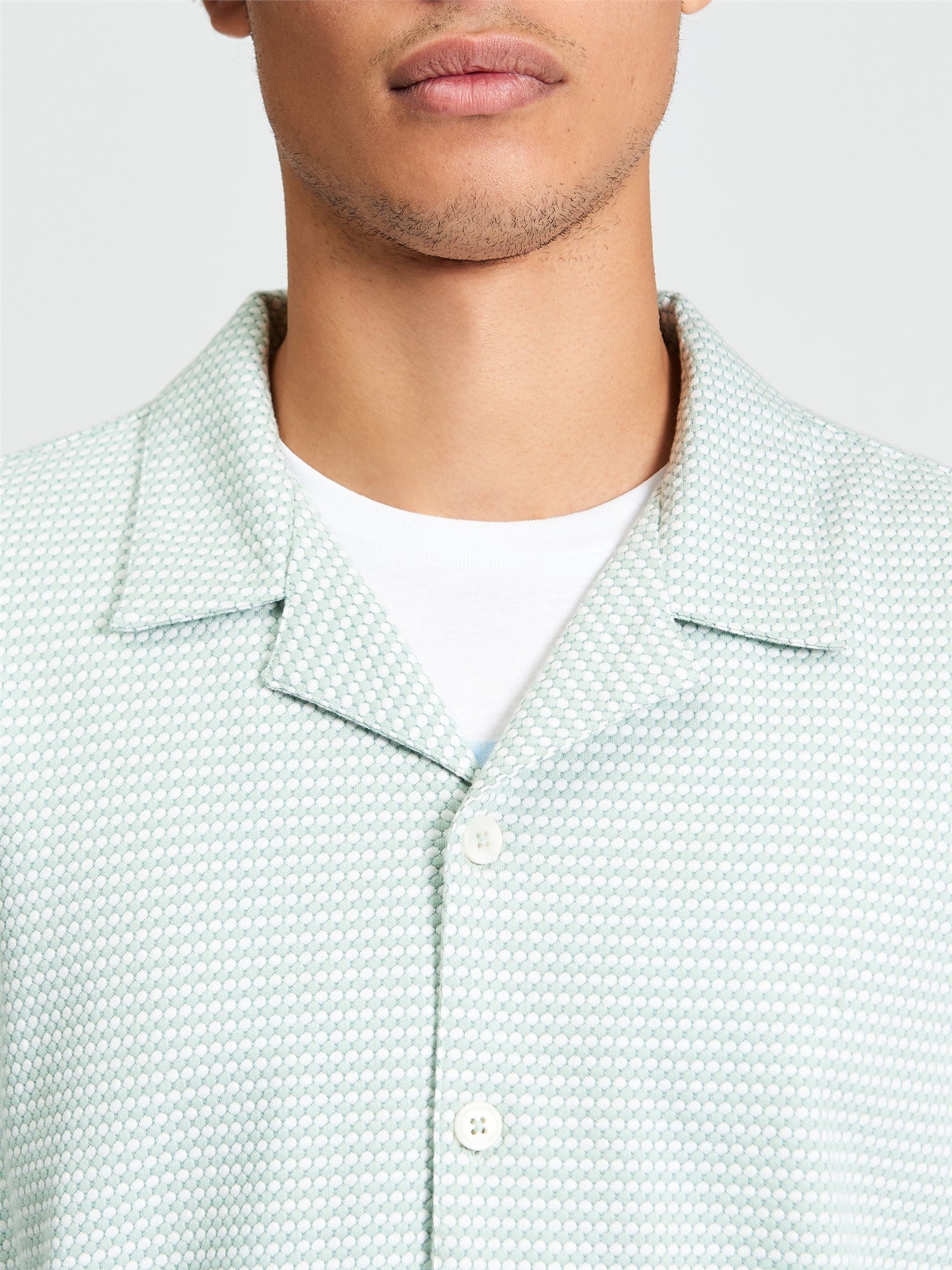 Short Sleeve Tri Colour Textured Co-ord Shirt - MINT