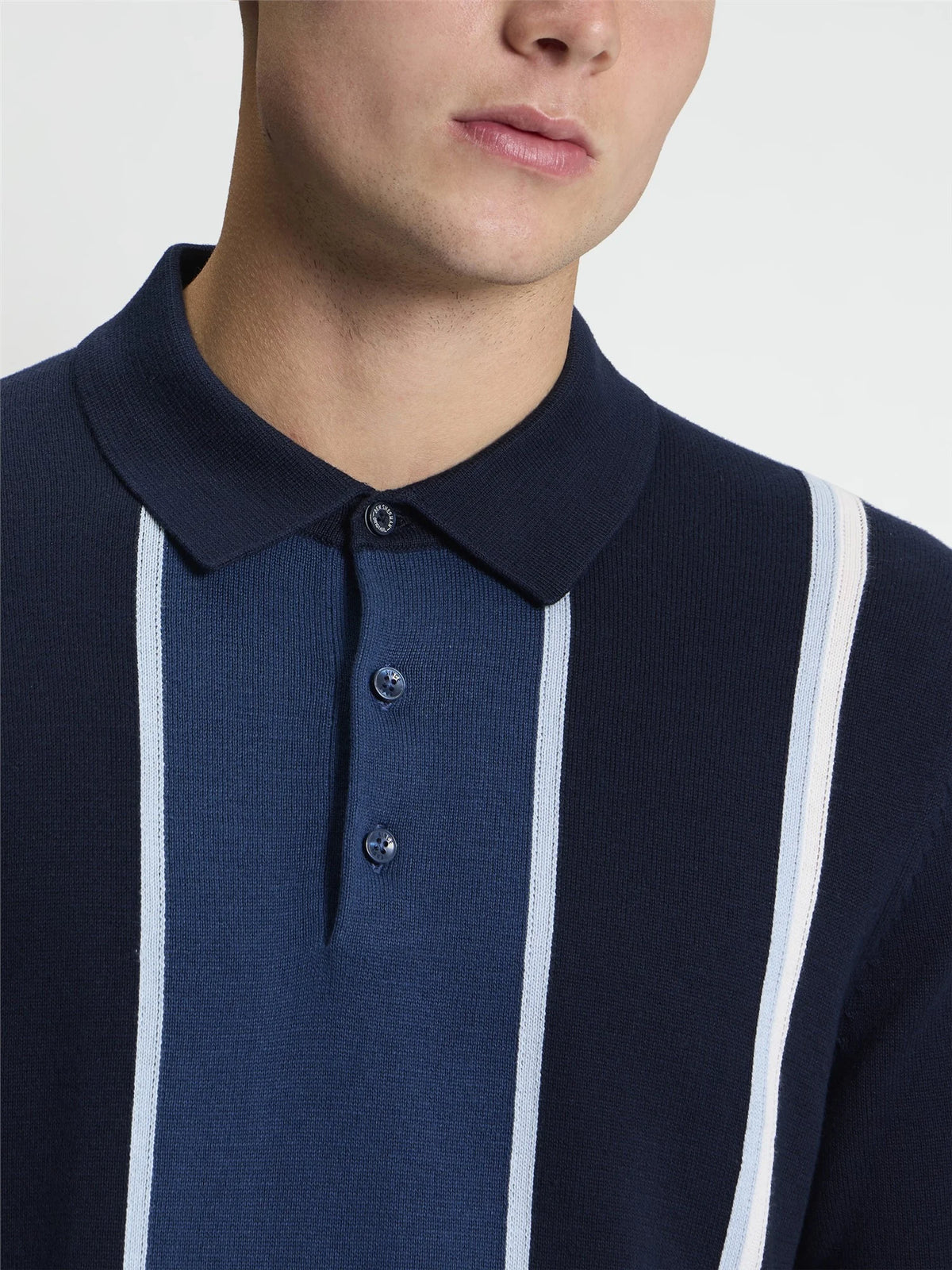 Short Sleeve Mod Stripe Knitted Polo - Dark Navy