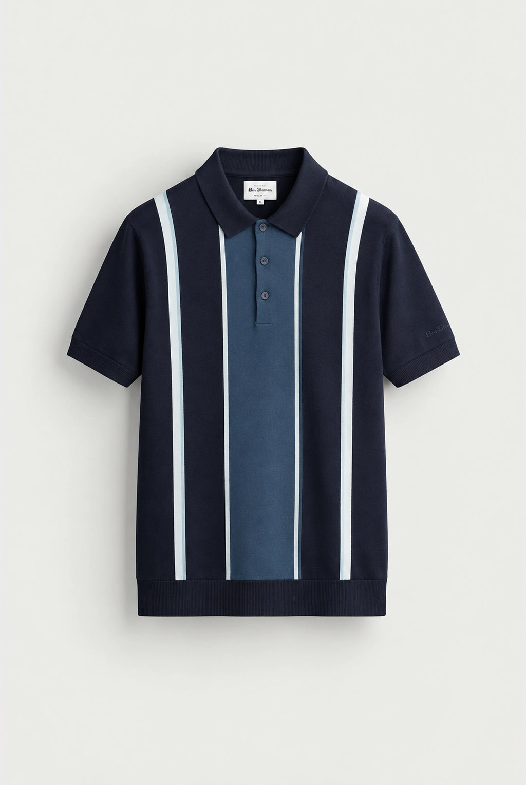 Short Sleeve Mod Stripe Knitted Polo - Dark Navy