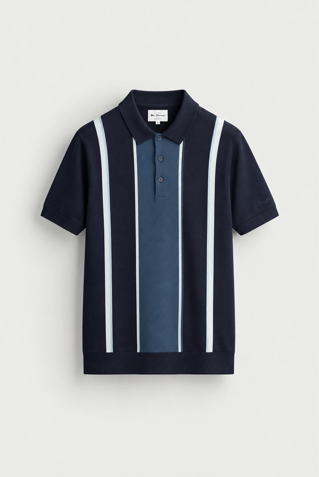 Short Sleeve Mod Stripe Knitted Polo - Dark Navy