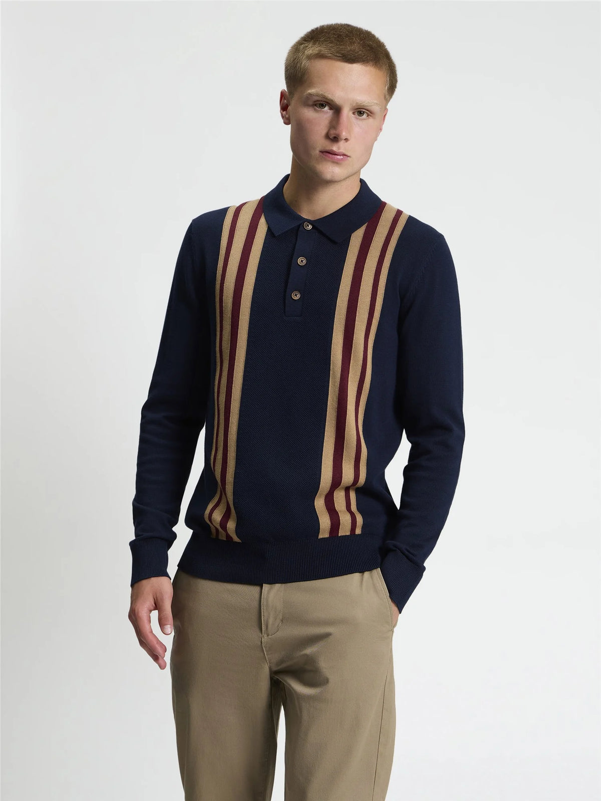 Long Sleeve Mod Knitted Polo - Dark Navy