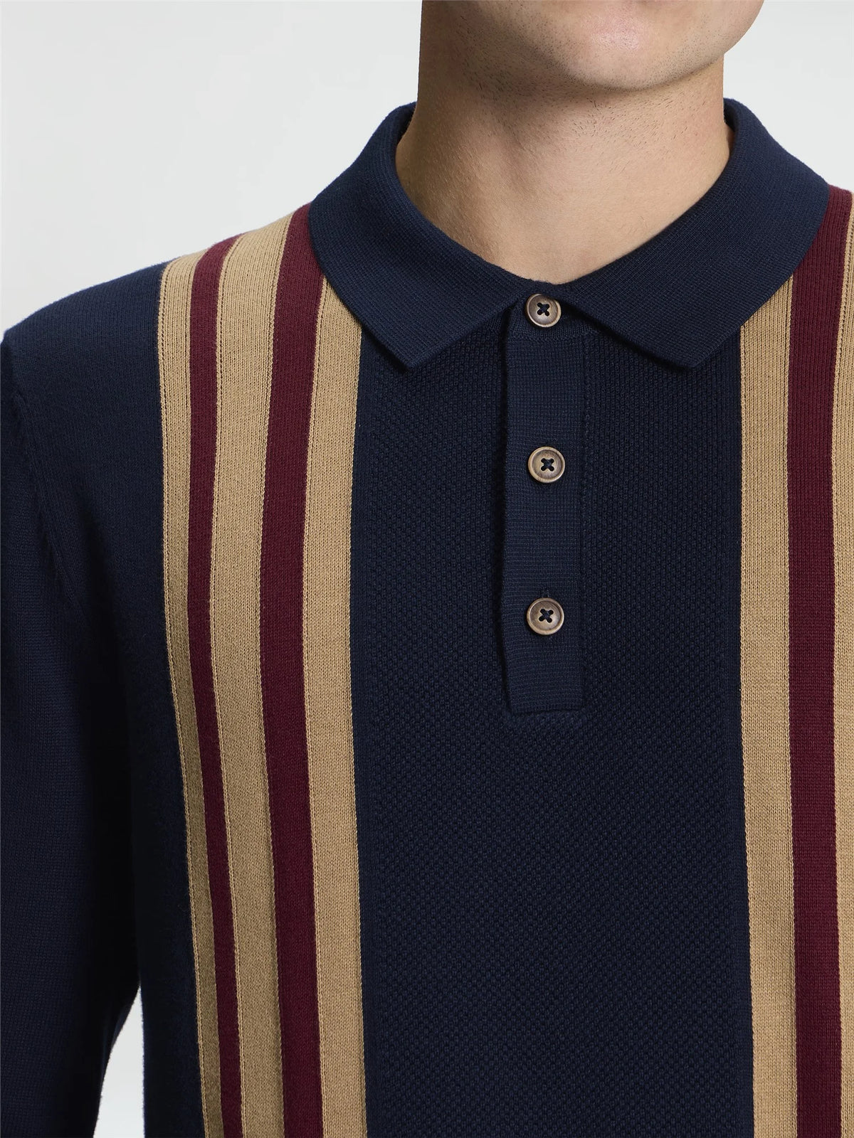 Long Sleeve Mod Knitted Polo - Dark Navy