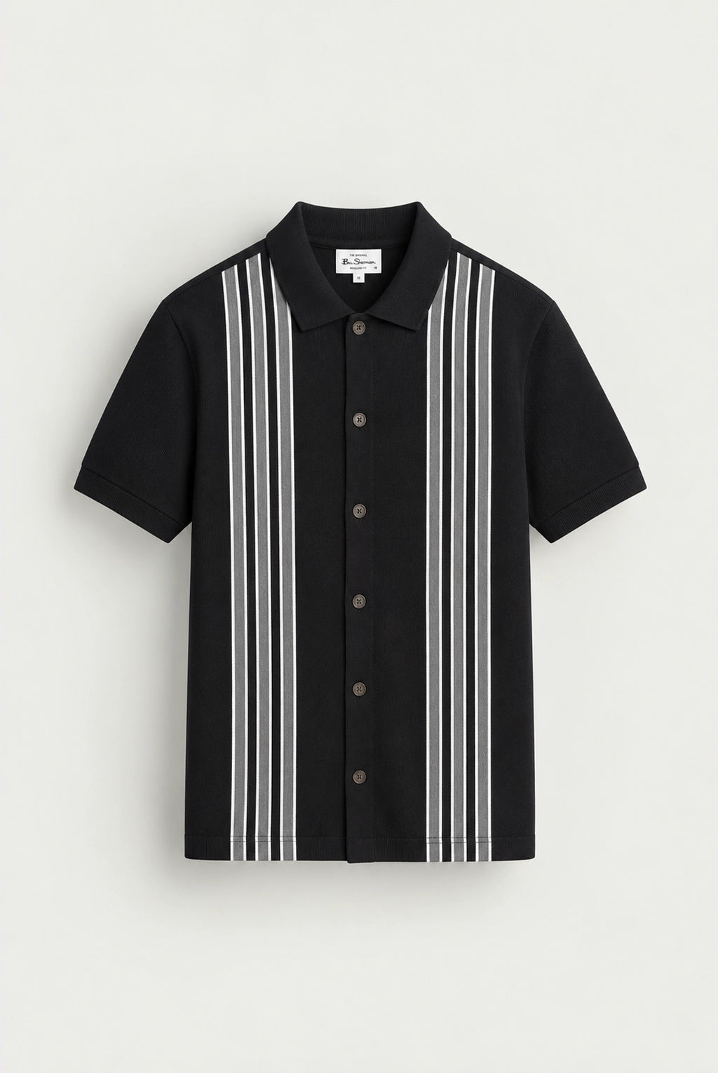 Short Sleeve Birdseye Stripe Button Through Polo - Black
