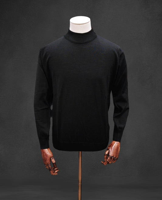 Italian Merino-Blend Turtle Neck Jumper - Black