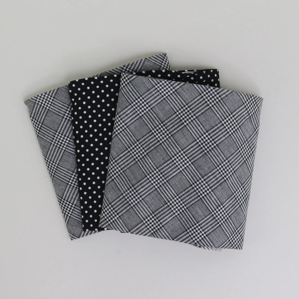 3-Pack Cotton Hankies - Grey Check/ Black Spot